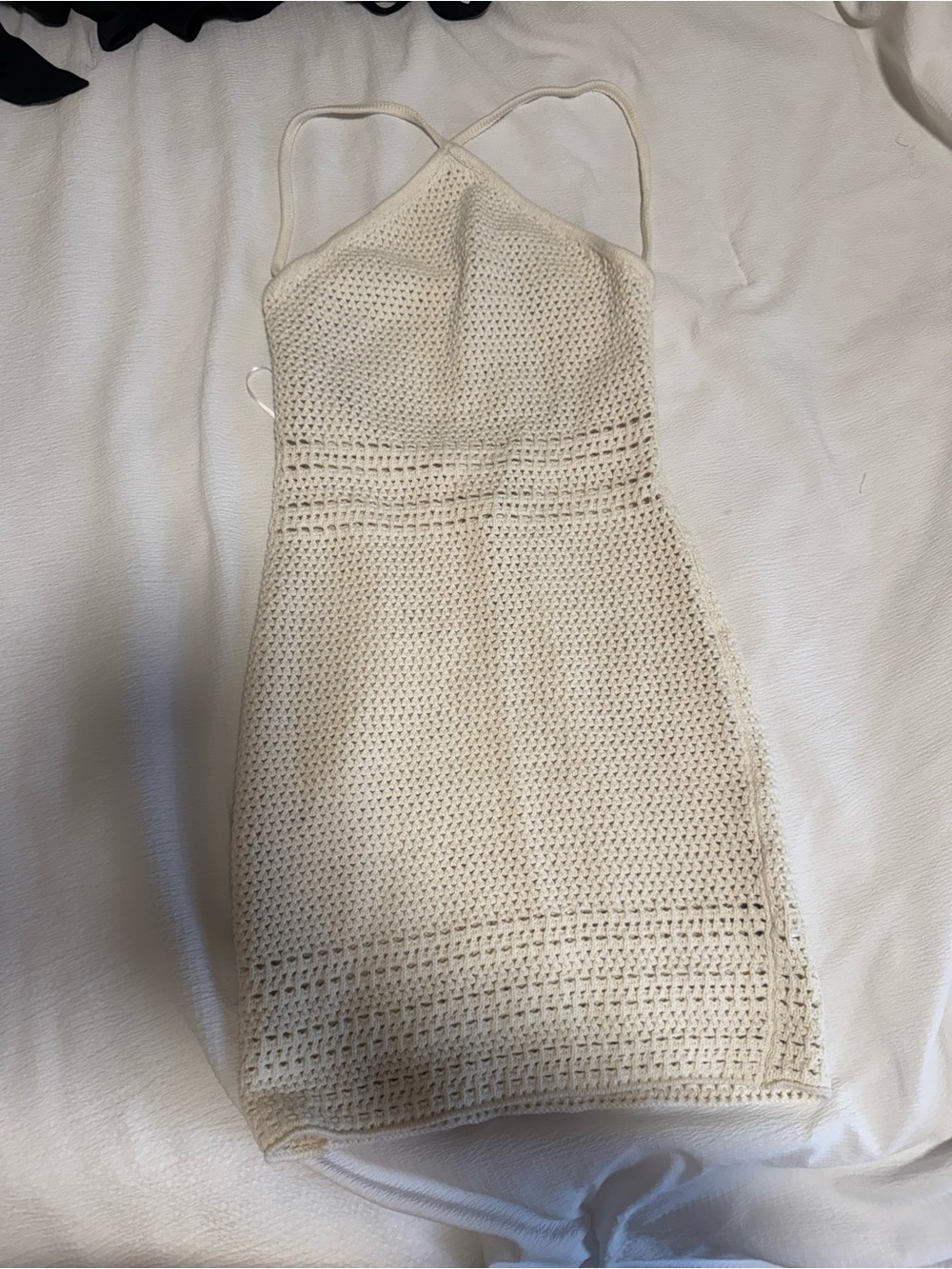 Cream Crochet Halter Mini Dress